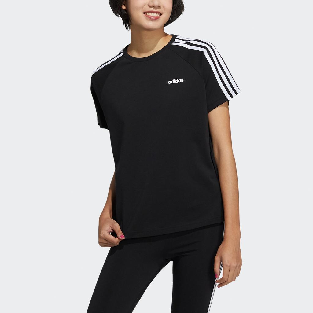 Adidas Neo Contrast Three-Stripes Sports Round Neck Fitted Short Sleeve T-Shirt Women Tops Black H65454