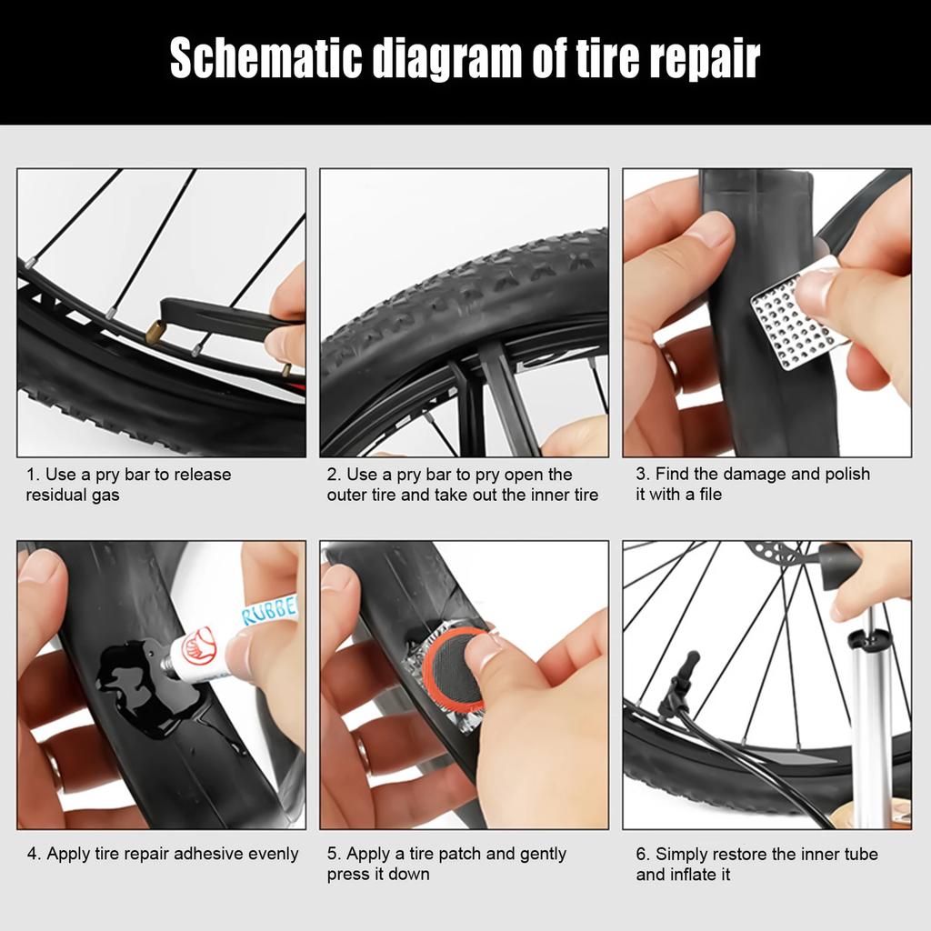 Kit di Riparazione Professionale per Pneumatici da Bicicletta - Set Leggero di Toppe Vulcanizzanti per Forature di Biciclette, Pneumatici in Gomma Gonfiabili