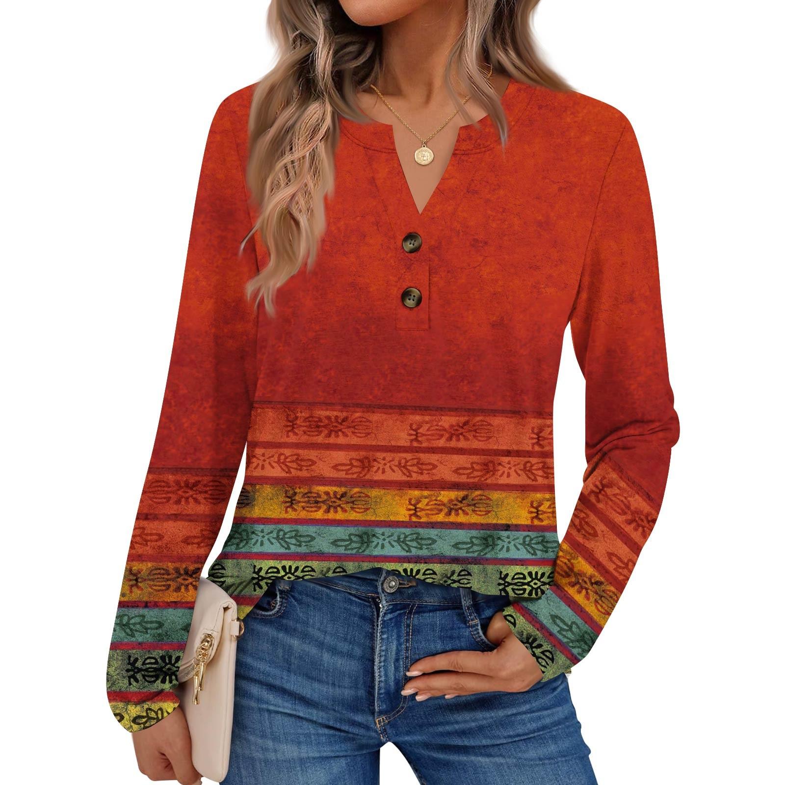 Women s Printed Long Sleeve Shirts Elegant Casual Tops Trendy Shirts Tops M винный