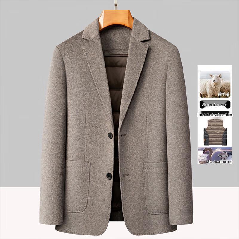 

Fengmao Men s Wool Blend Suit Collar Coat with Detachable Down Liner 3XL