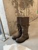 Retro Spice Girl Fashion Wide Tube Big Tube Circumference Round Head Pants Boots Thick Heel Thick Bottom Medium Length Knight Boots Women