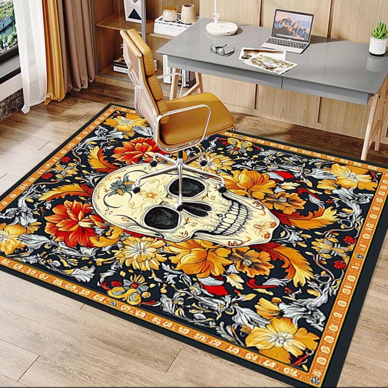 1PC Skull Flowers Non-Slip Floor carpet, Office, family, bedroom, Studio - Large Area Rug, Vibrant Colors, Longlasting Material-C0465