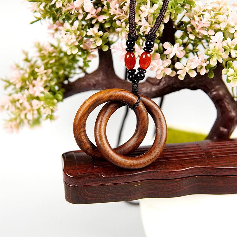 Longhu Mountain Lightning-Struck Jujube Wood Yin Yang Qiankun Pendant Necklace