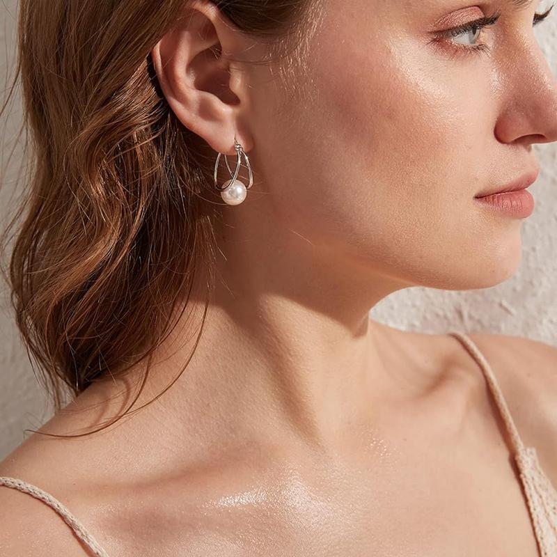 Huitan Trendige Damen-Creolen mit runder Imitationsperle, schlicht, elegant, Damen-Accessoires, moderne Mode, Mädchen