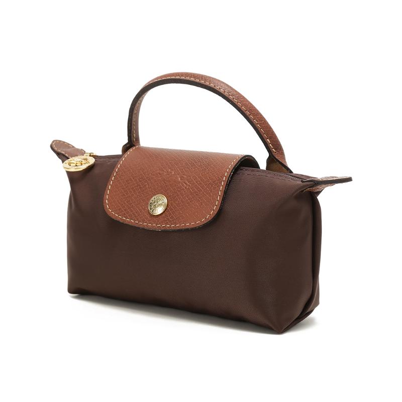 Longchamp Le Pliage Original Series Krátká rukojeť Látka Kůže Taška knedlík Kosmetická taška Tote Dámské tašky Hnědá 34175089P81