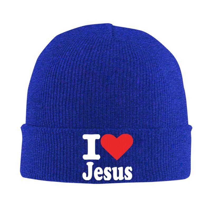 I Love Jesus Print Bonnet Hat Street Knitted Hat for Men Women Winter Warm Skullies Beanies Cap for Travel Outdoor Camping