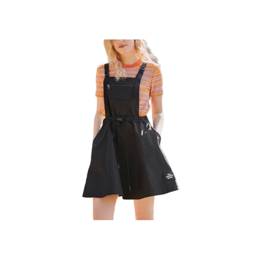 FILA Solid Color Loose Waist Drawstring Fashion Casual Sleeveless Dress Women dresses Black F11W229312F-BK