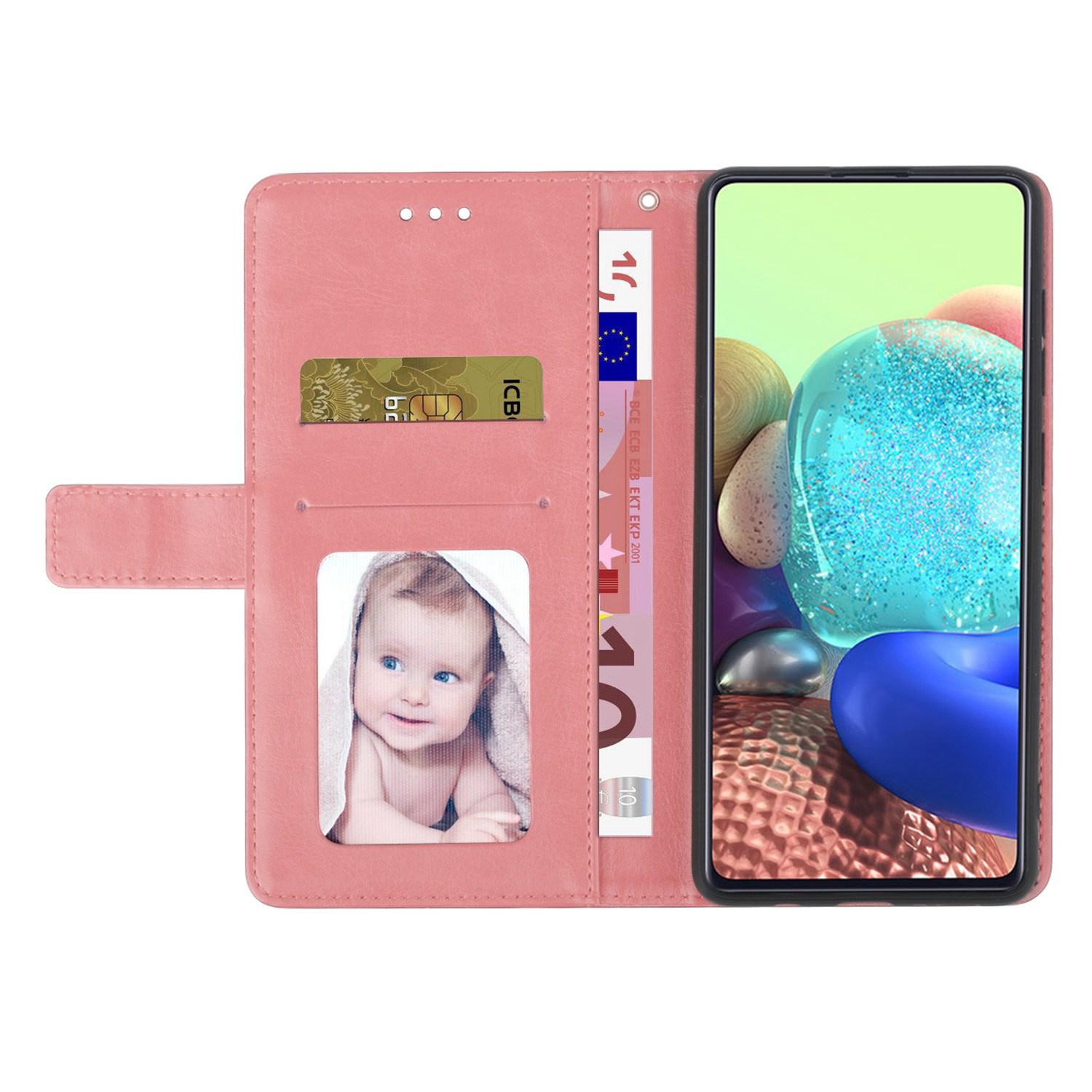 

Anti-fall Flip Wallet Cover For Samsung Galaxy A04e 4G PU Leather Imprinted Y-Shaped Lines Phone Case Foldable Stand with Strap Pink