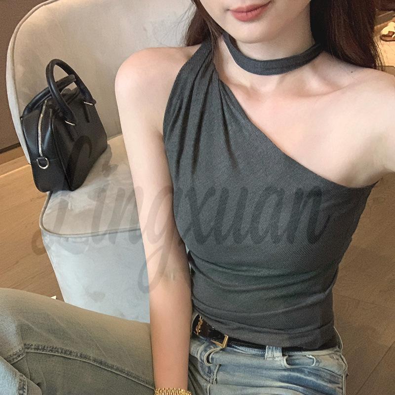 Summer 2026 Lace-Trim Camisole Vest for Women - Stylish Sleeveless Top Large темно-серого