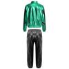 Girls Hip Hop Dance Jacket Metallic Zipper Contrast Color Stand Collar Coat Glittery Waist Pants Set