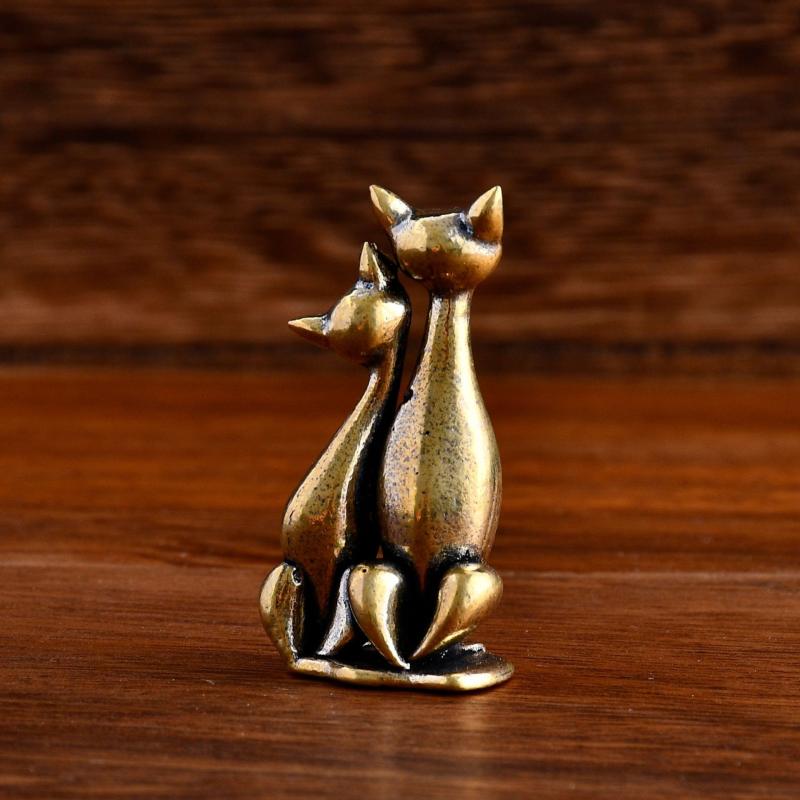Messing Doppelkatzen Skulptur Ornament Kunsthandwerk Anime Katze Ornament Zuhause Schreibtisch Wohnzimmer Büro Kleine Ornament Kunsthandwerk