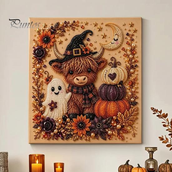 Festliche Kunst mit Kunstperlen für die Heimdekoration 2 Stück Halloween-Kunst, Geist Kürbis Hexe Krähe Malerei DIY Entspannendes Bastelset, 3D Schädel Basteln