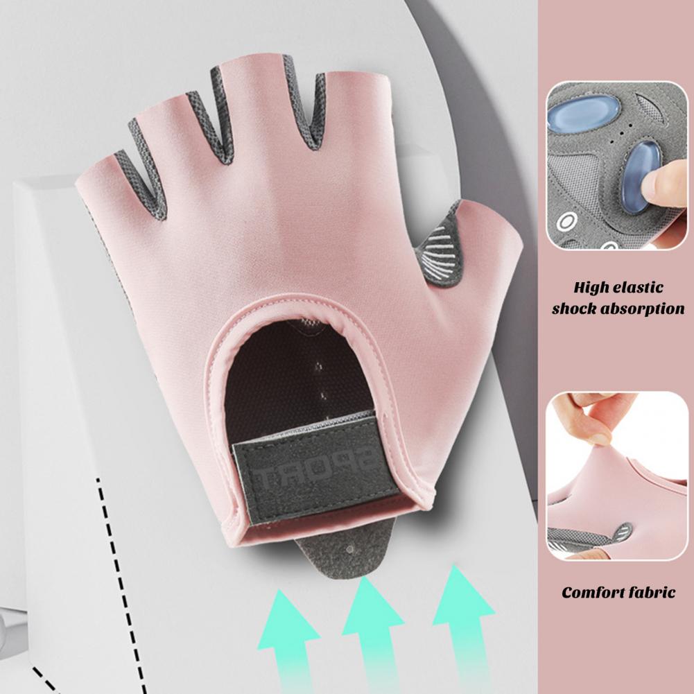1 Pair Sport Gloves Half-finger Shock-Absorbing Anti-Slip Izable Fit Fasten Tape Gloves Unisex Breathable Workout Gloves