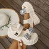 Fashion Bowtie Shiny Crystal Decor Flat Sandals Women Summer Thick Sole Chunky Platform Sandals Woman's Comfort Non Slip Beach Sandals