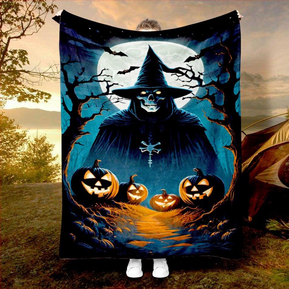 Spooky Halloween Castle Blanket Reversible Flannel Throw for Gothic Charm AllSeason Comfort Mysterious Night Gift