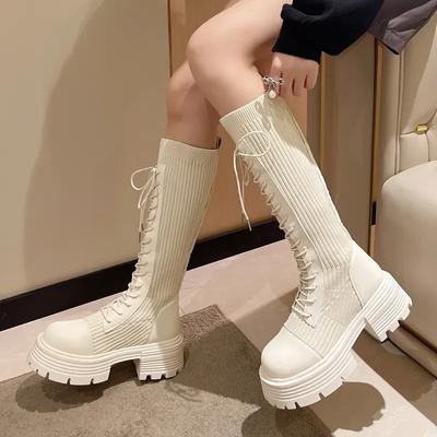 New Autumn Winter New Chunky Platform Long Boots Women Thick-soled Stretch Knitted Knee High Boots Woman Botas De Mujer