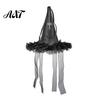 Spooky Party Streamers Halloween Witch Hat Hanging Decor, Spider Web Ribbon Prop for Party, Dark Wizard Costume Accessory Masquerade Decorations