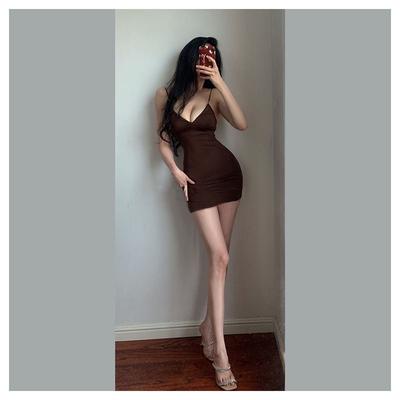 Sexy Low-cut V-neck Summer New Tight-fitting Hip-wrapped Short Skirt Pleated Slim-fitting Spice Girl Suspender Dress Women