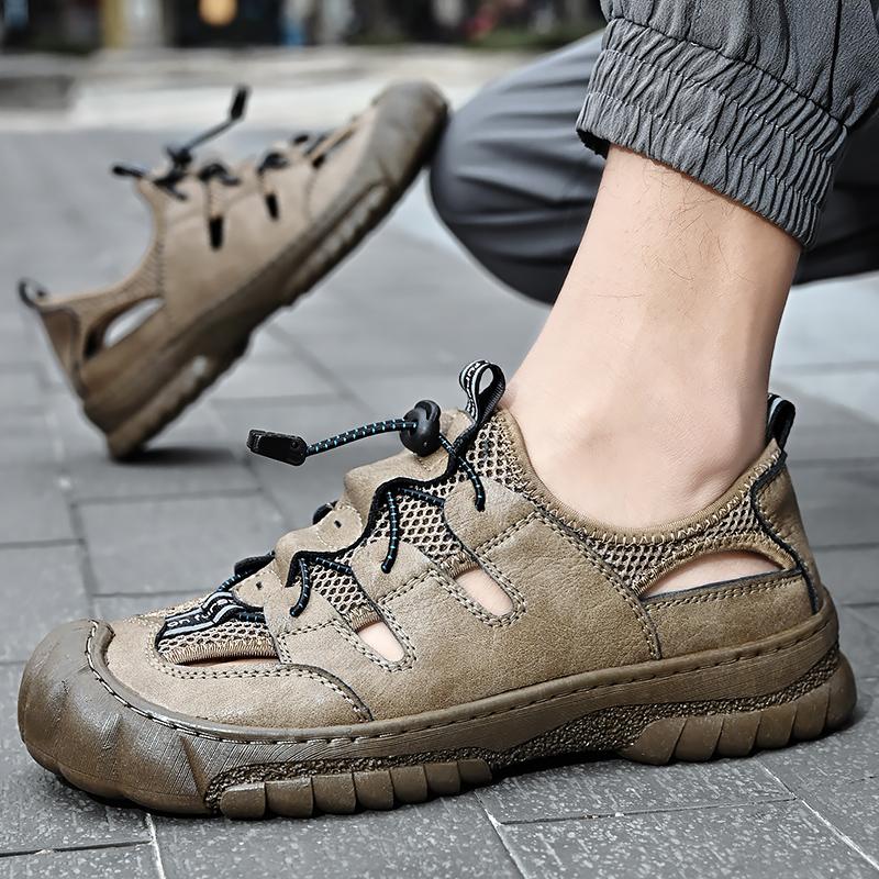 Letní pánské sandály pravá kůže pánská obuv pro volný čas Outdoor muži kožené sandály pro muže plážová obuv pánská římská obuv