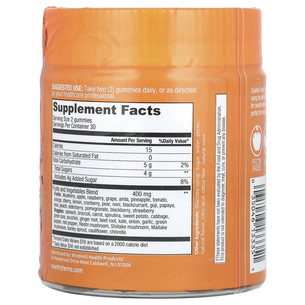 Fruits & Vegetables, Daily Natural Food Supplement, Mixed Fruit, 60 Gummies