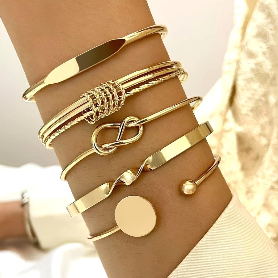 [NEW] 5pcs Set, Knotted Twist Wave Irregular Geometric Circular Stacked Bracelet, High-Quality Jewelry, Upgraded Fashion Bracelet