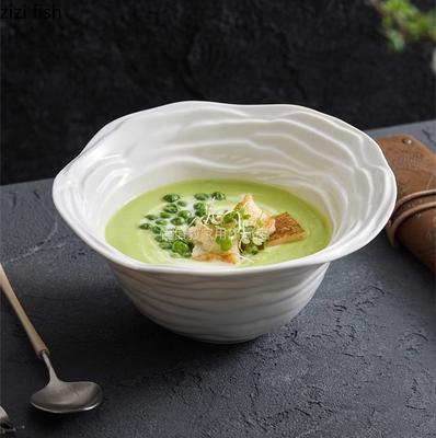 Solid Color Ceramic Water Wave Pattern Salad Bowl Restaurant Irregular Soup Bowl Dessert Bowl Pasta Bowls Specialty Tableware