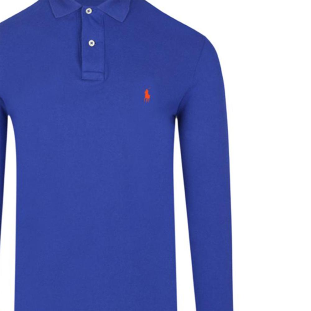 Polo Ralph Lauren Jednobarevné polo tričko s dlouhým rukávem s výšivkou poníka Pánské topy Královsky modrá MNPOKNI16820283-400