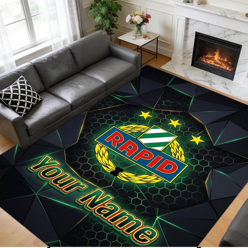 Crystal Velvet Rug Custom Name Text, Soft Non Slip Floor Mat Home DecorRapid Wien FC