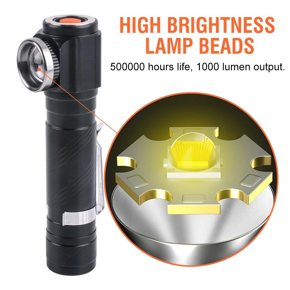 Super Bright LED Headlamp Rechargeable 90° Headlight 18650 Type C Flashlight with Magnet Tail for Outdoors Camping Hunting