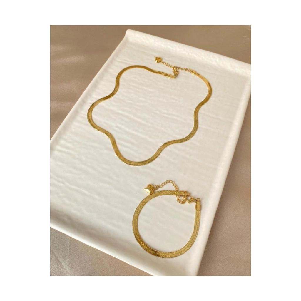 Accessory Steel Crushed Italian Chain Necklace And Bracelet Set Tarnish Resistant