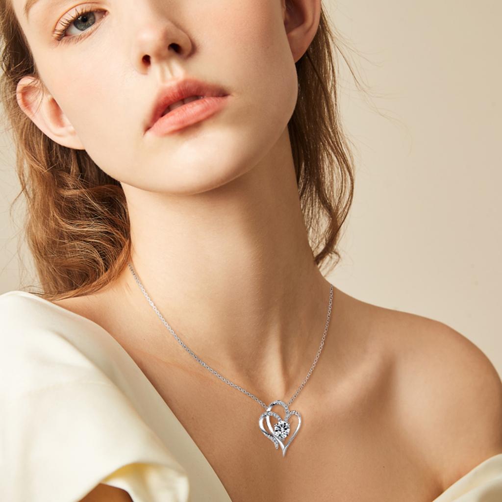 Heart Birthstone Necklaces For Women,925 Sterling  Love Heart Pendant Necklace, Anniversary Valentine Jewelry Gift For Girlfriend Wife Mom Lady