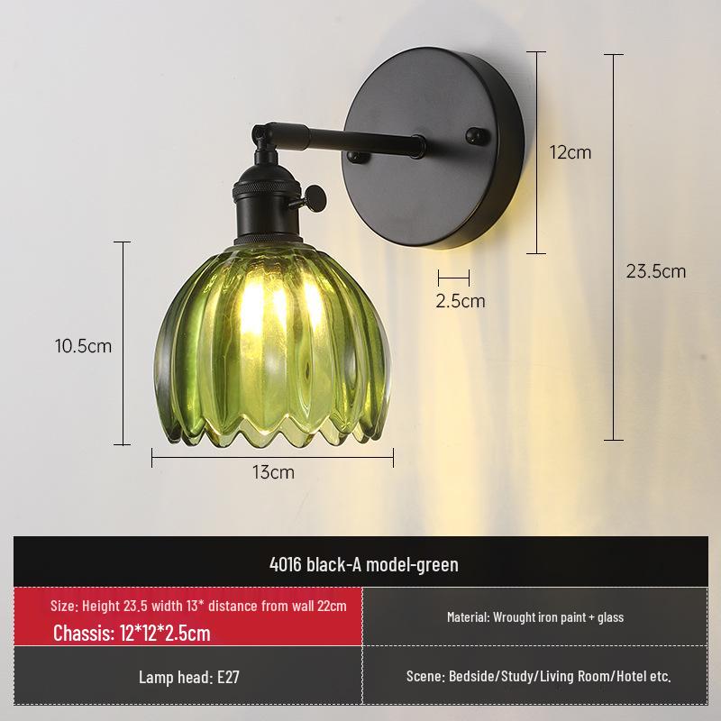 Vintage Japanische Grüne Glas Schmiedeeisen Wandleuchte - Nordische Moderne Nachttisch- & Schminktischleuchte