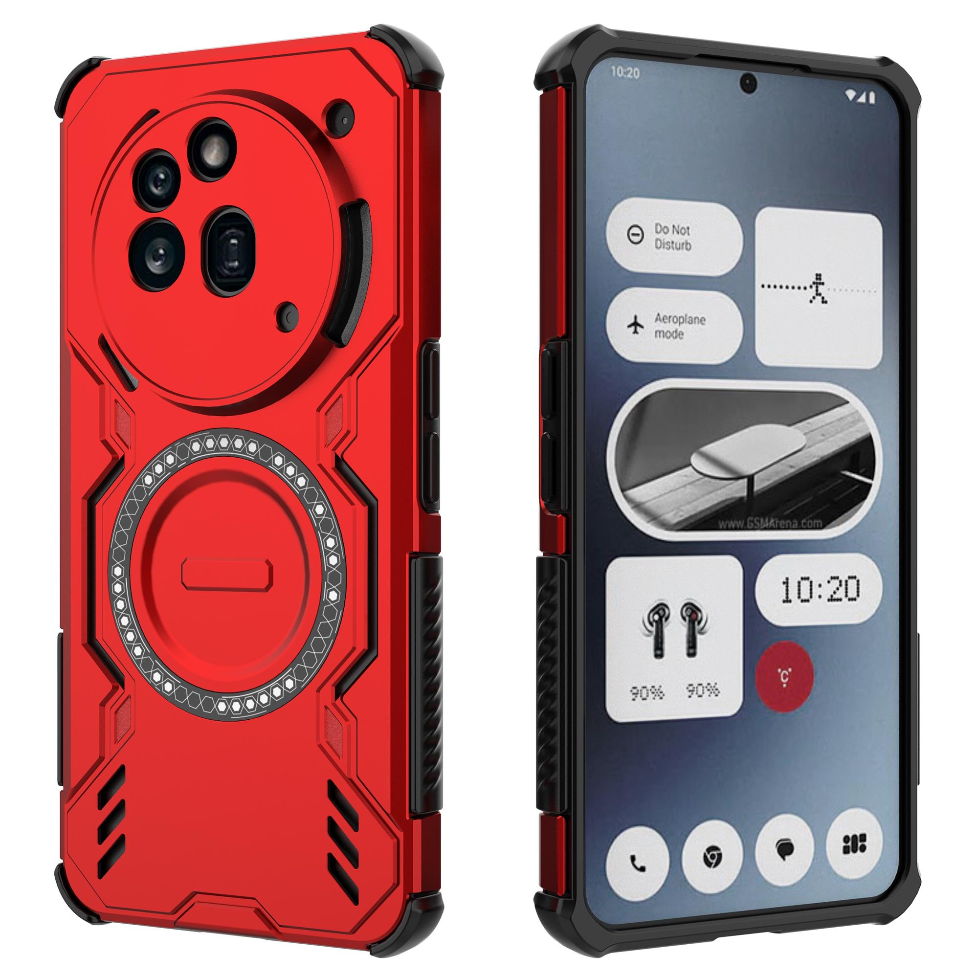 

For Nothing Phone (3a) Pro Magnetic Case Butterfly Armor Hollow Heat Dissipation PC+TPU Phone Cover Red