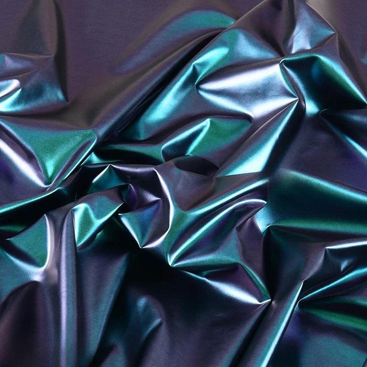 100x150cm Pu Leather Chameleon Waterproof Down Coat Fabric Glossy Symphony Gradient for Leather Jacket Fabric Materials