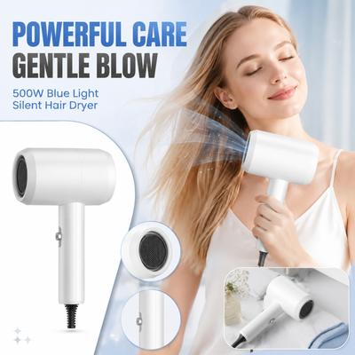 500W Portable Hair Dryer with Blue Light Technology High-Speed Motor Quiet Operation Compact Design Lightweight Travel Hairdryer