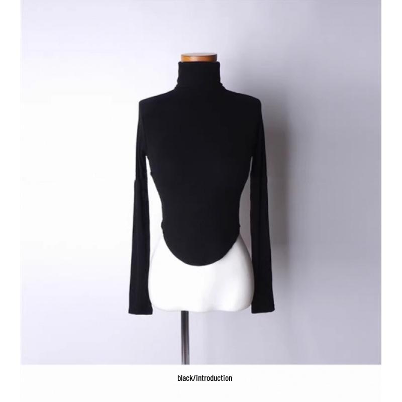 

High-Quality Slim Fit Women s Long Sleeve High Neck T-shirt - Autumn Winter Curved Hem Base Layer One Size чорний