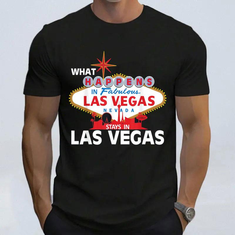 Casual Loose Camisetas What Happens in LAS VEGAS Stays in Vegas Cool Unisex Graphic T-Shirts 100%cotton Short Sleeve Tee S разноцветный