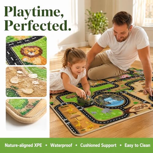 KDFSSIPE 50x80cm Kids Play Rug Crystal Velvet City Traffic Road Mat Non-Slip Zoo Car Playmat for Living Room Bedroom