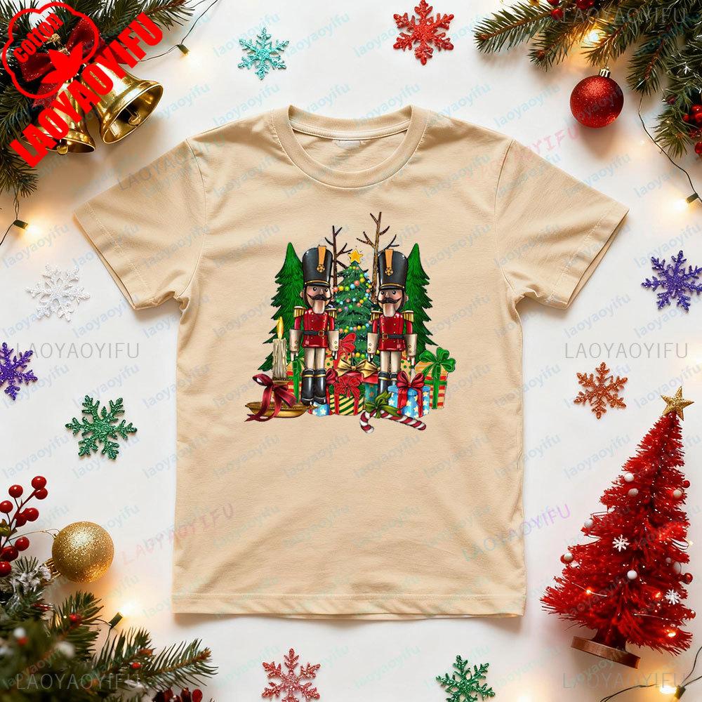 Nutcracker Christmas Shirt Holiday Party Clothes Christmas Family Costumes Women Casual Printed Shirt Xmas Unisex Cotton TSHIRT