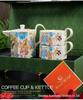 Vintage High-End Coffee Cup & Saucer Set, Octagonal Floral Mug Pair with Coffee Pot Gift Box