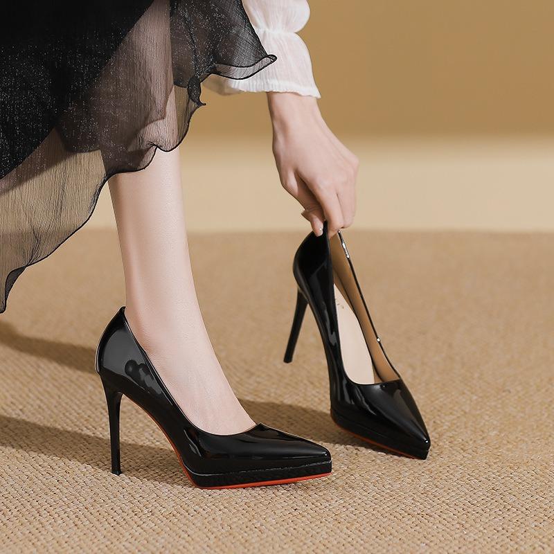 8-Temperament pointed-toed stiletto high heels women's not tired feet waterproof table single shoes women's professional bridesmaids banquet shoes