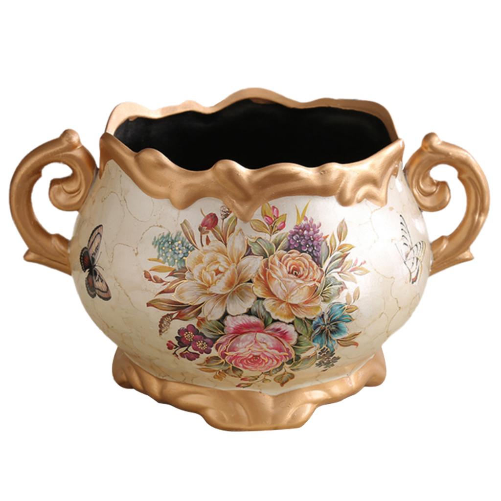 Europe Retro Ceramic Vase with Handle Desktop Flower Arrangement Vase Handcrafted Glazed Vase for Living Room Kitchen Table Desk