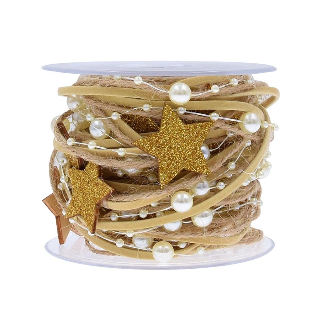2/5m Pearl Bead Chain Christmas Ribbon with Snowflake and Star Decorations – Ideal for Christmas Tree Weddings and DIY Crafts