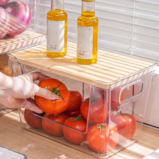 Kitchen Storage Containers with Wood Lid Transparent Plastic Pantry Organizer for Countertop Moisture Proof