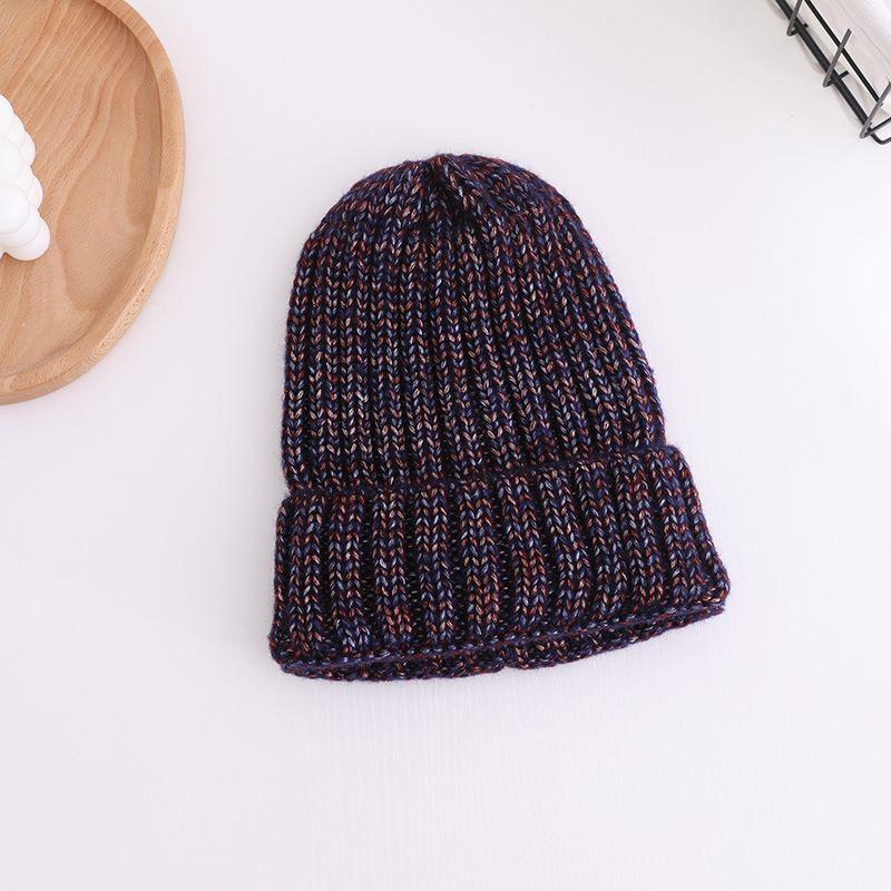 Wool hat Women's tide knitted hat Autumn and winter suitable for round face casual hat Mixed color dome ear protector headgear