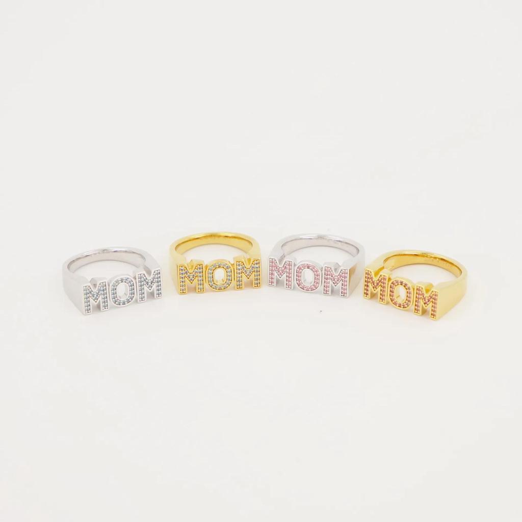 MOM Cross Ring: Zirconia Letter Design, Full Diamond Style - Perfect Jewelry Gift for Mother's Day and Women.