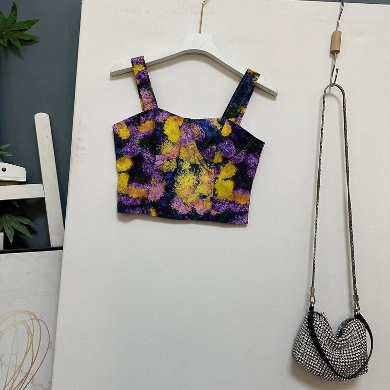 

Tide Brand Women s Clothing Tie-Dyed Style Sleeveless Vest Camisole Tops Back Zipper Pure Desire Tube Top Small Shirt 0315 Figure M