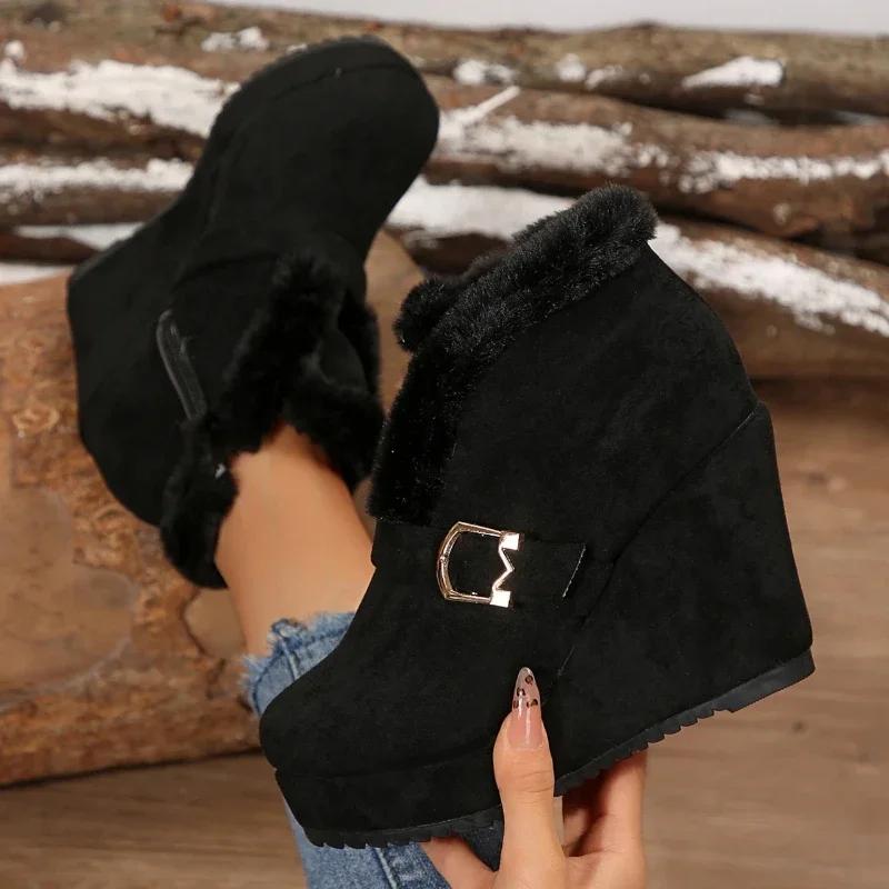 Fashion New Round Toe Buckle Boots for Women Sexy Ankle Boots Platform Heels Sleeve Middle Barrel Banquet Suede Big Size 36-43