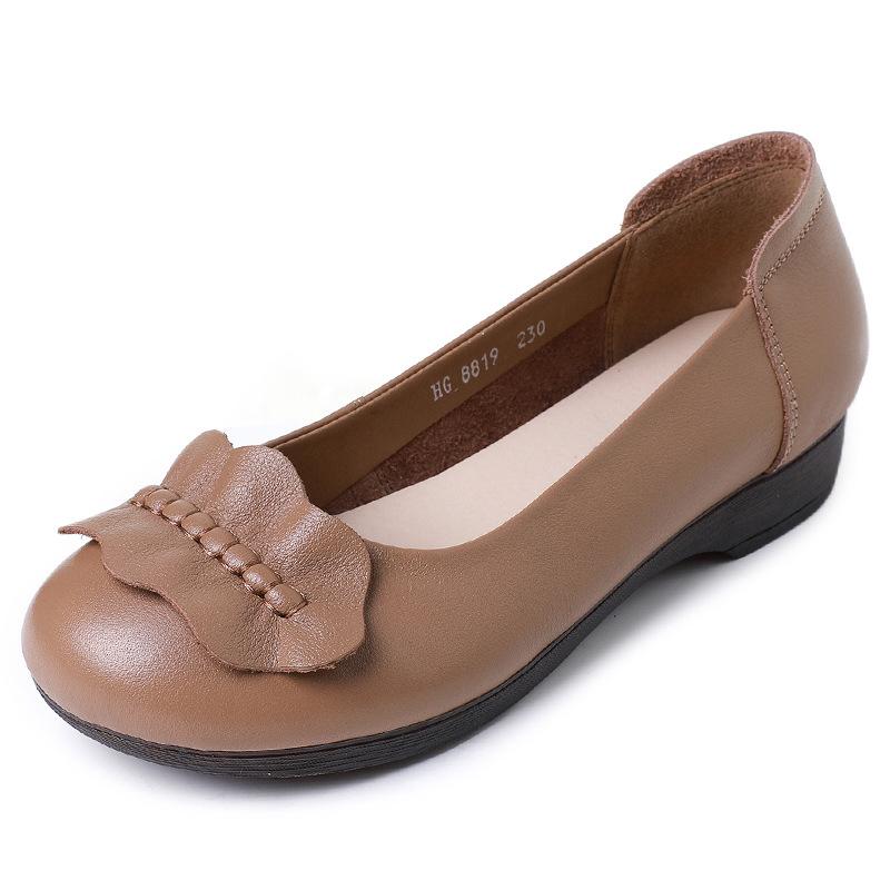 Fashion GKTINOO 2025 New Spring Round Toe Soft Genuine Leather Shoes Flat Shoes Large Size Comfort Soft Sole Women Casual Shoes