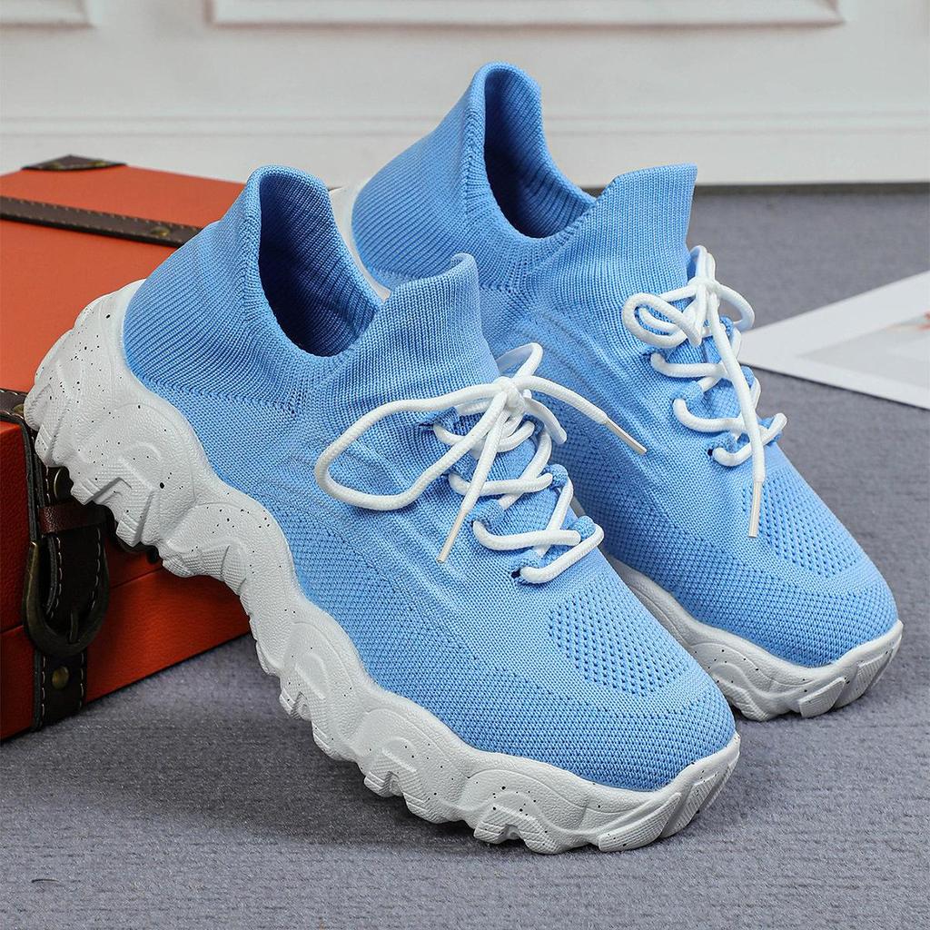 Fashion Spring Pink Casual Shoes Woman Breathable Knitted Sneakers for Women Shoes Thick Sole Ladies Shoes Platform Sock Sneakers